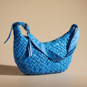 Anthropologie Bright Blue Woven Leather Hobo Bag